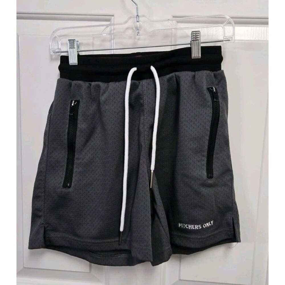 Pitchers Only Baseball Training Shorts Gray Mesh Men's Size Small Zipper Pockets